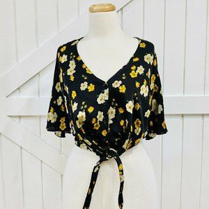 Urban Outfitters  S Black Yellow Floral Crop Top
